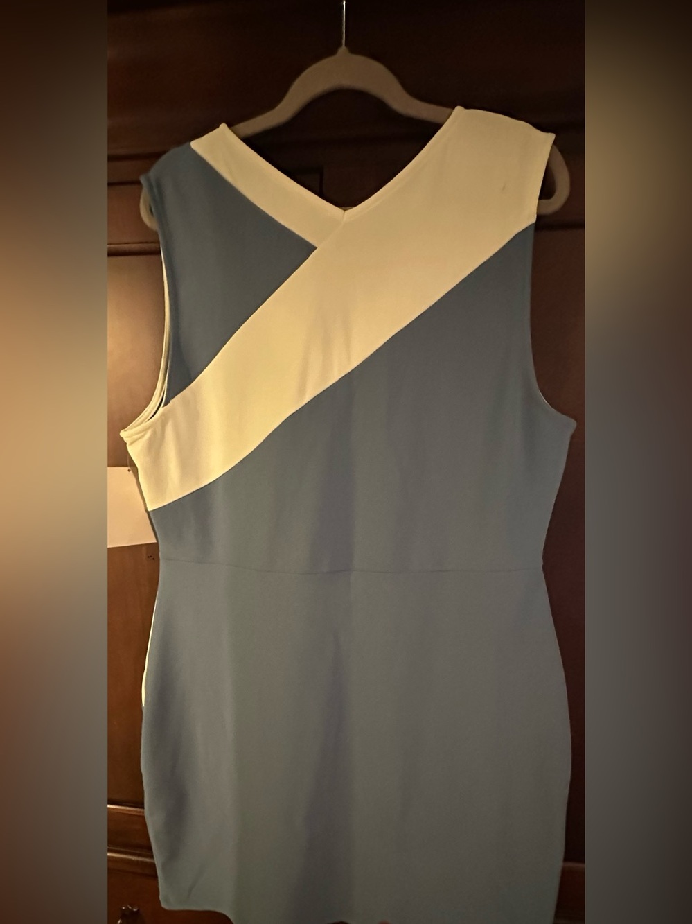 Boston Proper Diagonal Two-Tone Dress in Blue and Cream